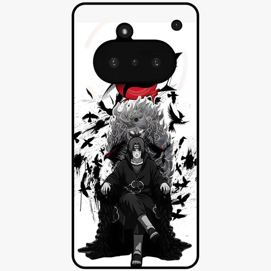 Uchiha Shadow Throne Glass Case showing flat back view with cosmic underwater themed artwork and glossy glass finish.