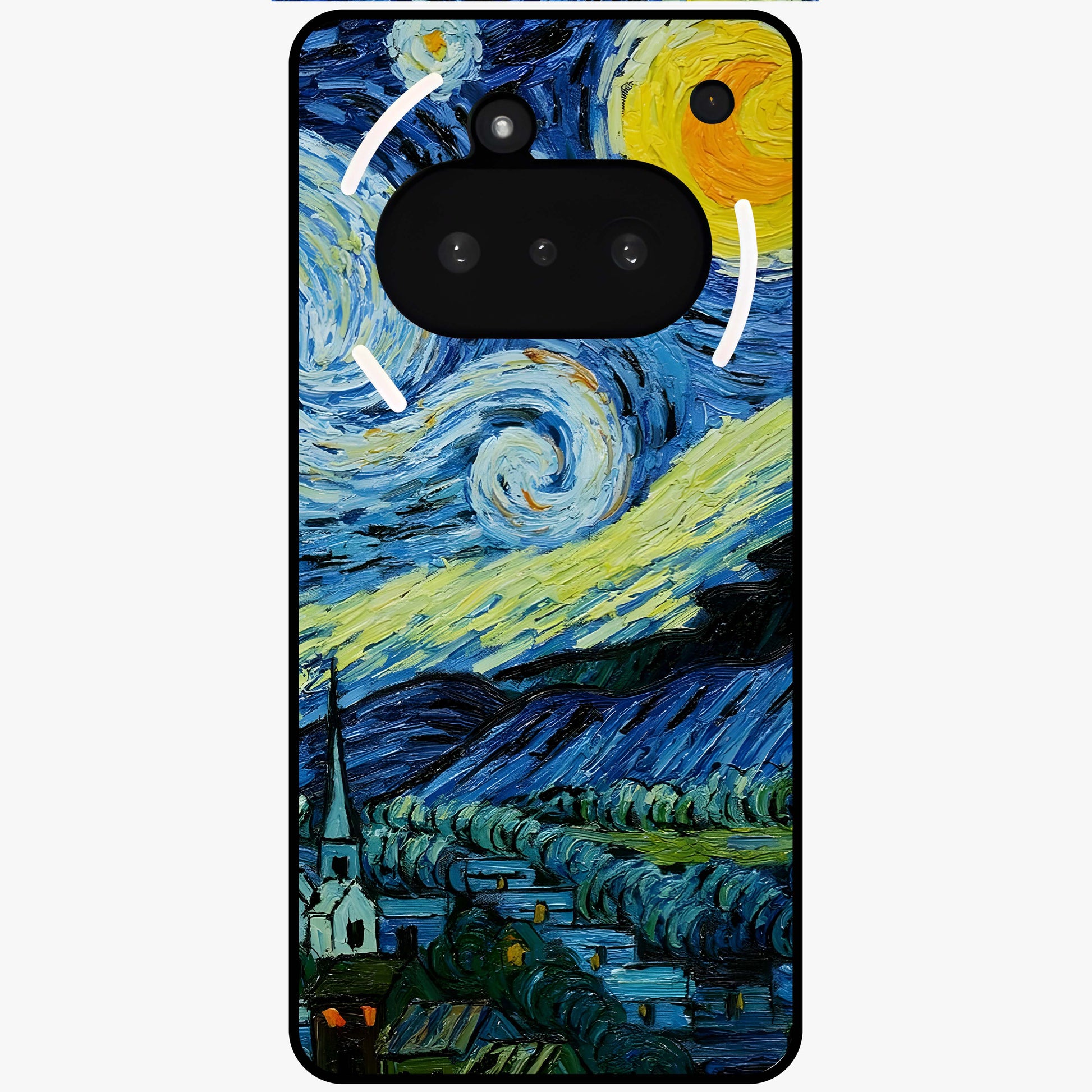 Van Gogh Art Glass Case showing flat back view with classic painterly artwork inspired by Van Gogh style and glossy glass finish.