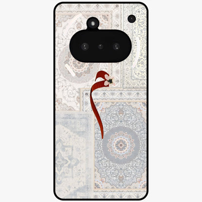 White Aesthetic Bow Glass Case showing flat back view with minimal bow artwork and glossy glass finish.
