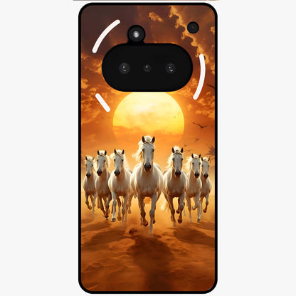 Wild Sunset Majesty Glass Case showing flat back view with majestic sunset landscape artwork and glossy glass finish.