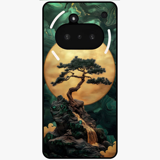 Zen Moon Rise Glass Case showing flat back view with calm moonrise artwork and glossy glass finish.