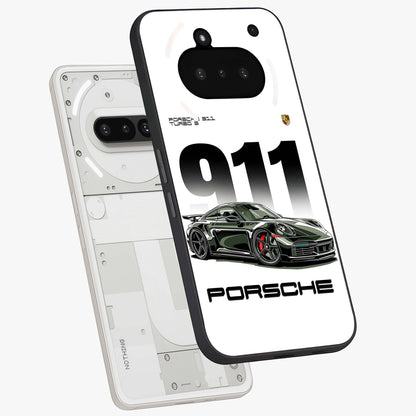 911 Turbo Dominance Glass Case displayed in premium angled mockup highlighting sporty car illustration and sleek glass surface.