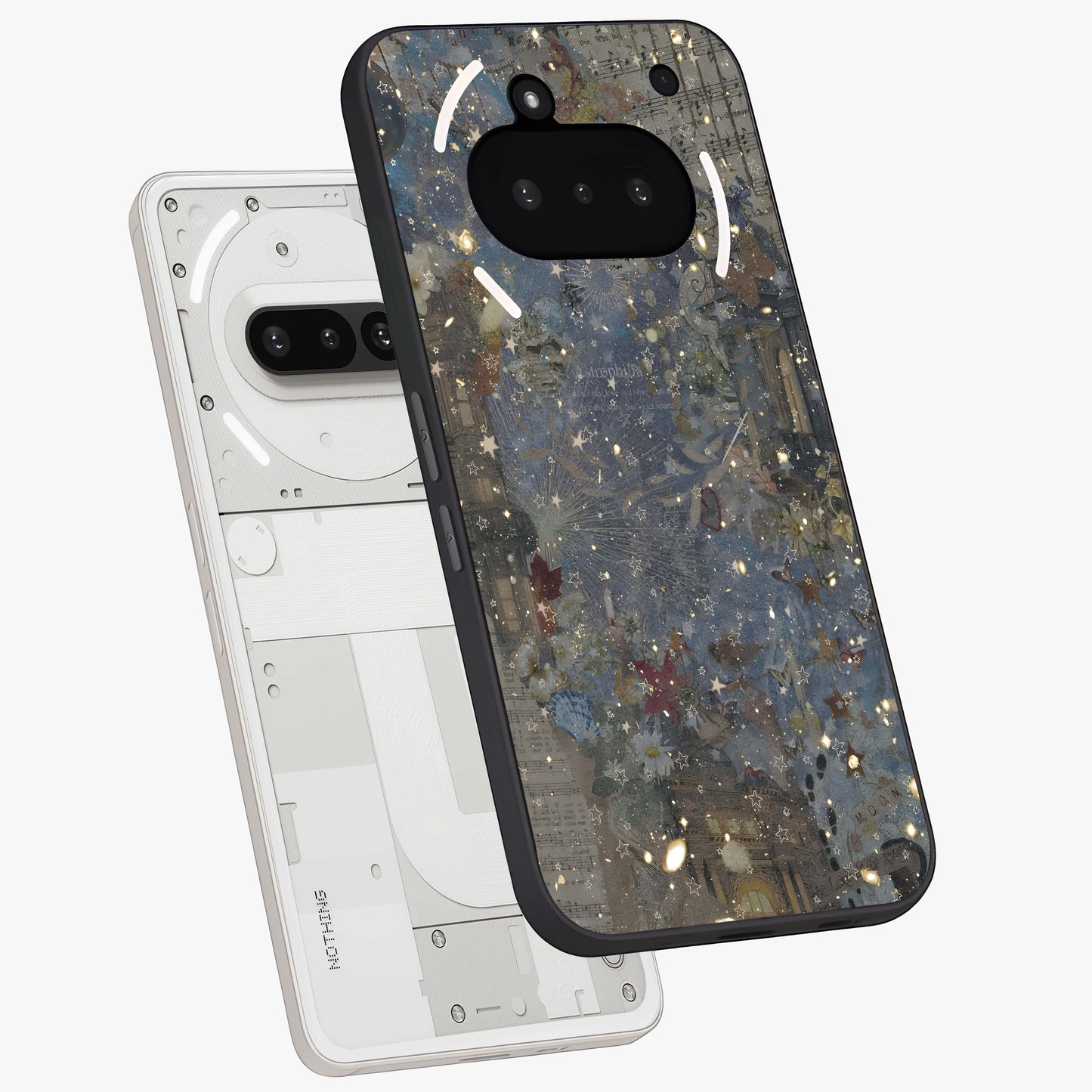 Aesthetic Astrolophia Glass Case displayed in angled mockup highlighting artistic aesthetic elements and smooth glass surface.