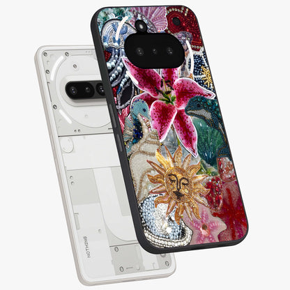Beaded Garden Fantasy Glass Case displayed in angled mockup highlighting fantasy inspired floral bead pattern.