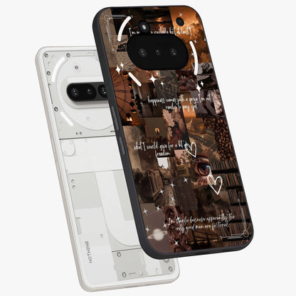 Bittersweet Aesthetic Chaos Glass Case displayed in angled mockup highlighting expressive abstract artwork and edgy aesthetic theme.