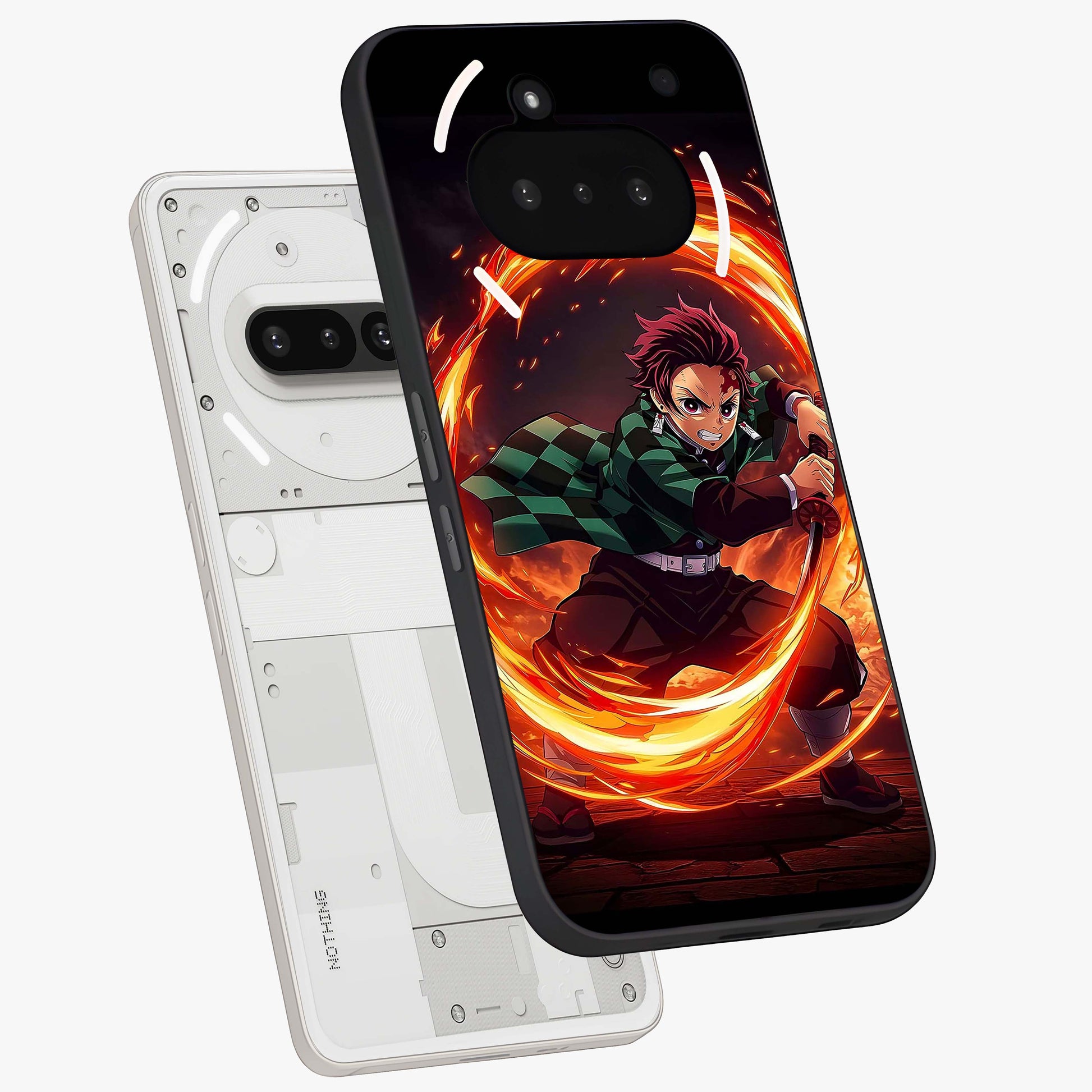 Blazing Sword Resolve Glass Case displayed in angled mockup highlighting powerful sword illustration and bold fantasy theme.