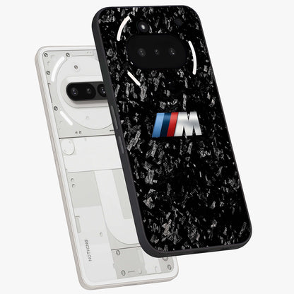 Carbon Speed Mark Glass Case displayed in angled mockup highlighting racing inspired carbon design and sleek aesthetic style.