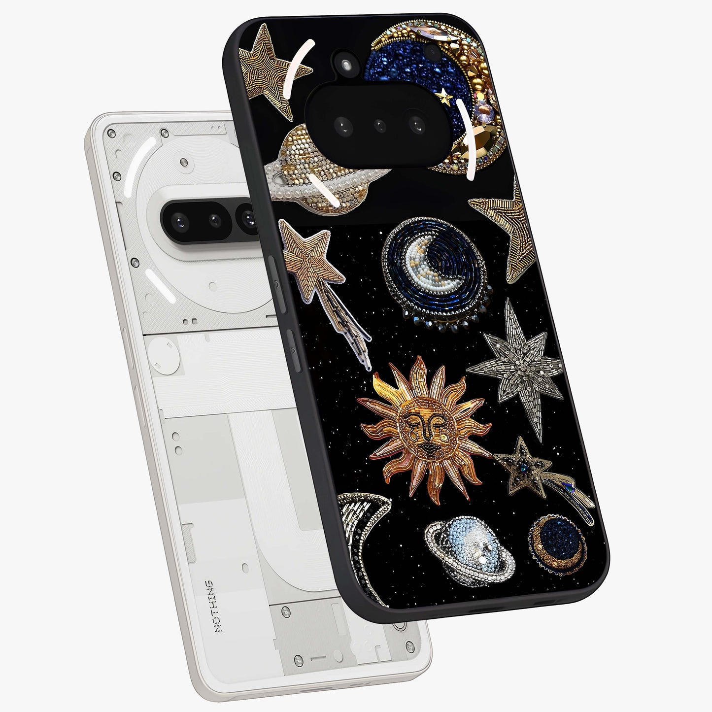 Celestial Gem Constellations Glass Case displayed in angled mockup highlighting gemstone inspired constellation design.