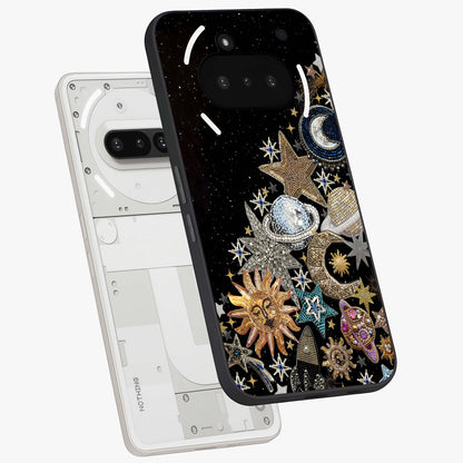 Cosmic Sparkle Dreams Glass Case displayed in angled mockup highlighting dreamy star sparkle design with celestial aesthetic.