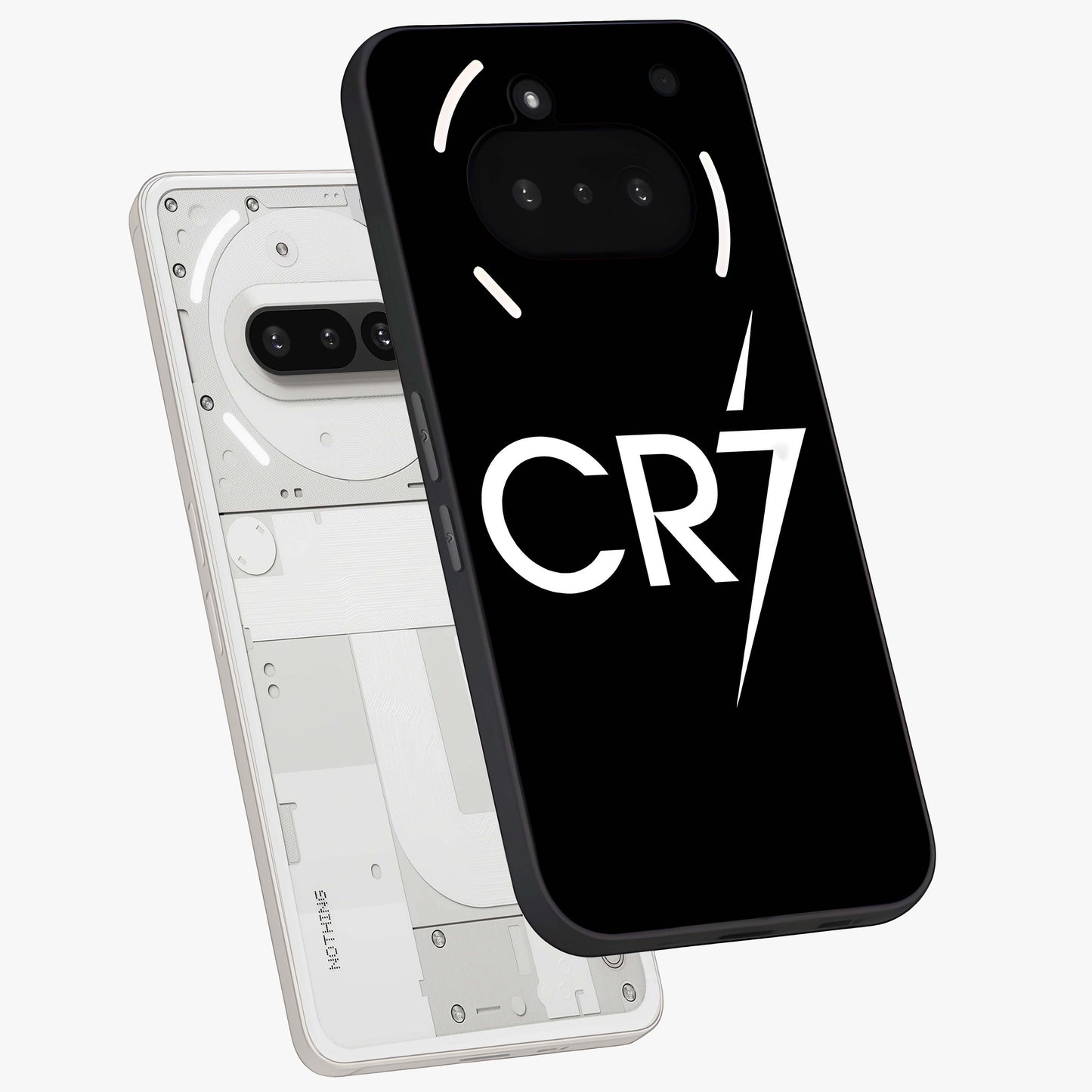Cr7 Elite Strike Glass Case displayed in angled mockup highlighting powerful sports graphic with bold athletic theme.