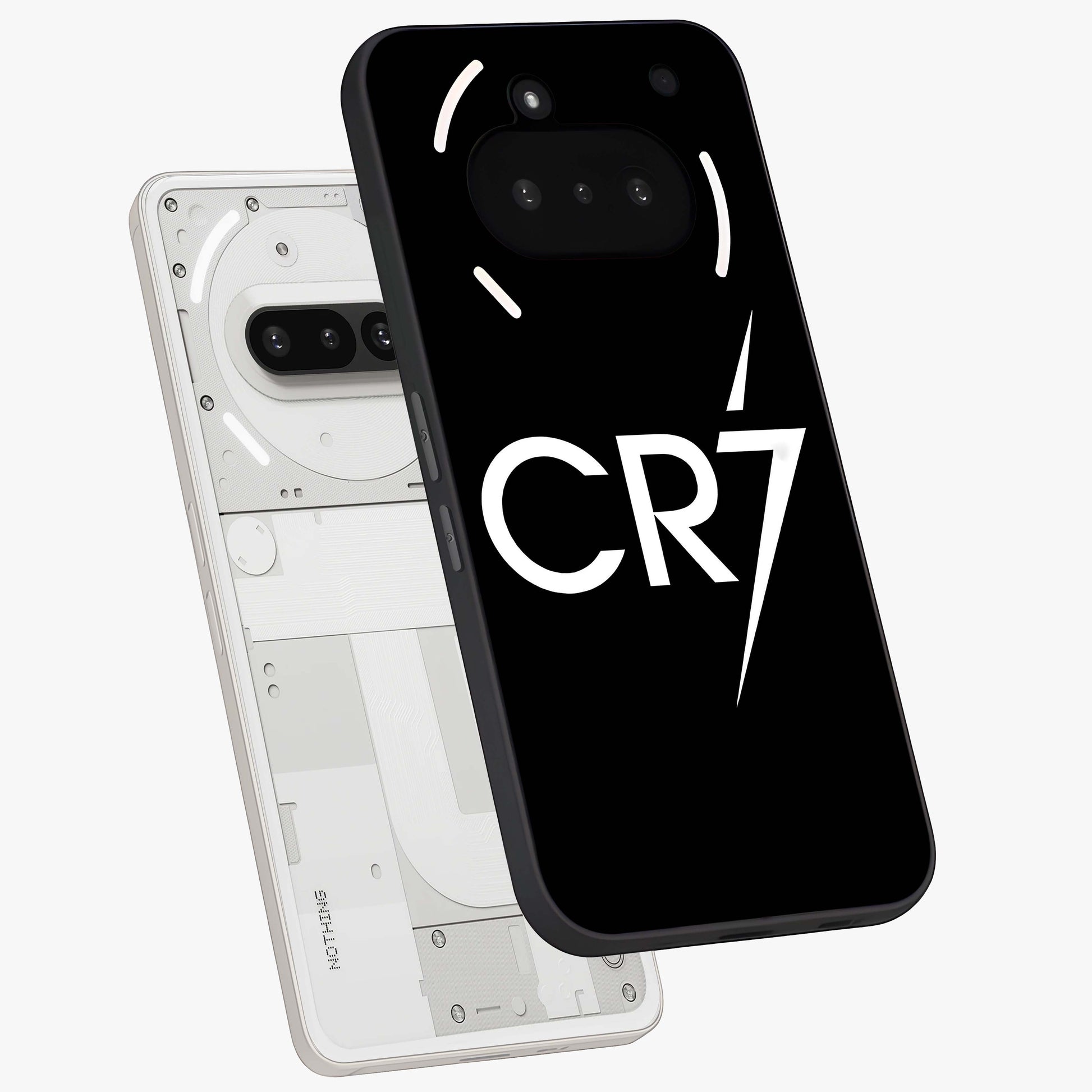 Cr7 Elite Strike Glass Case displayed in angled mockup highlighting powerful sports graphic with bold athletic theme.