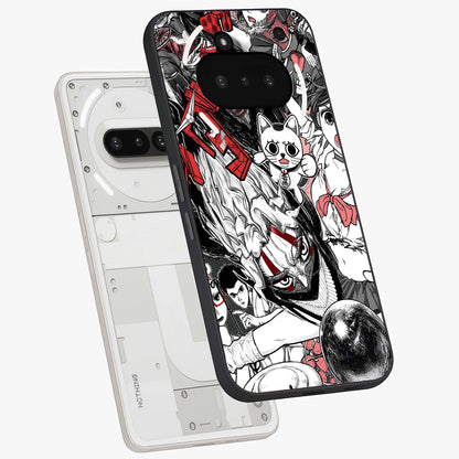 Crimson Chaos Panel Glass Case displayed in angled mockup highlighting chaotic panel style design with modern graphic theme.