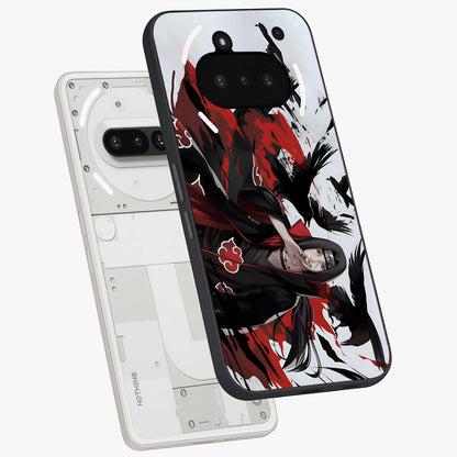 Crimson Crow Illusion Glass Case displayed in angled mockup highlighting mysterious crow graphic with dark aesthetic style.