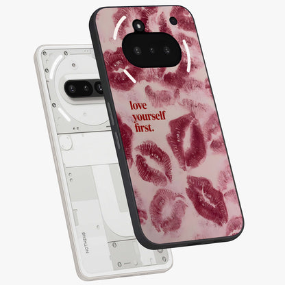 Crimson Kiss Love Glass Case displayed in angled mockup highlighting bold love inspired design with modern aesthetic style.