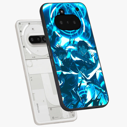 Cursed Energy Clash Glass Case displayed in angled mockup highlighting powerful battle inspired graphic with anime style aesthetic.