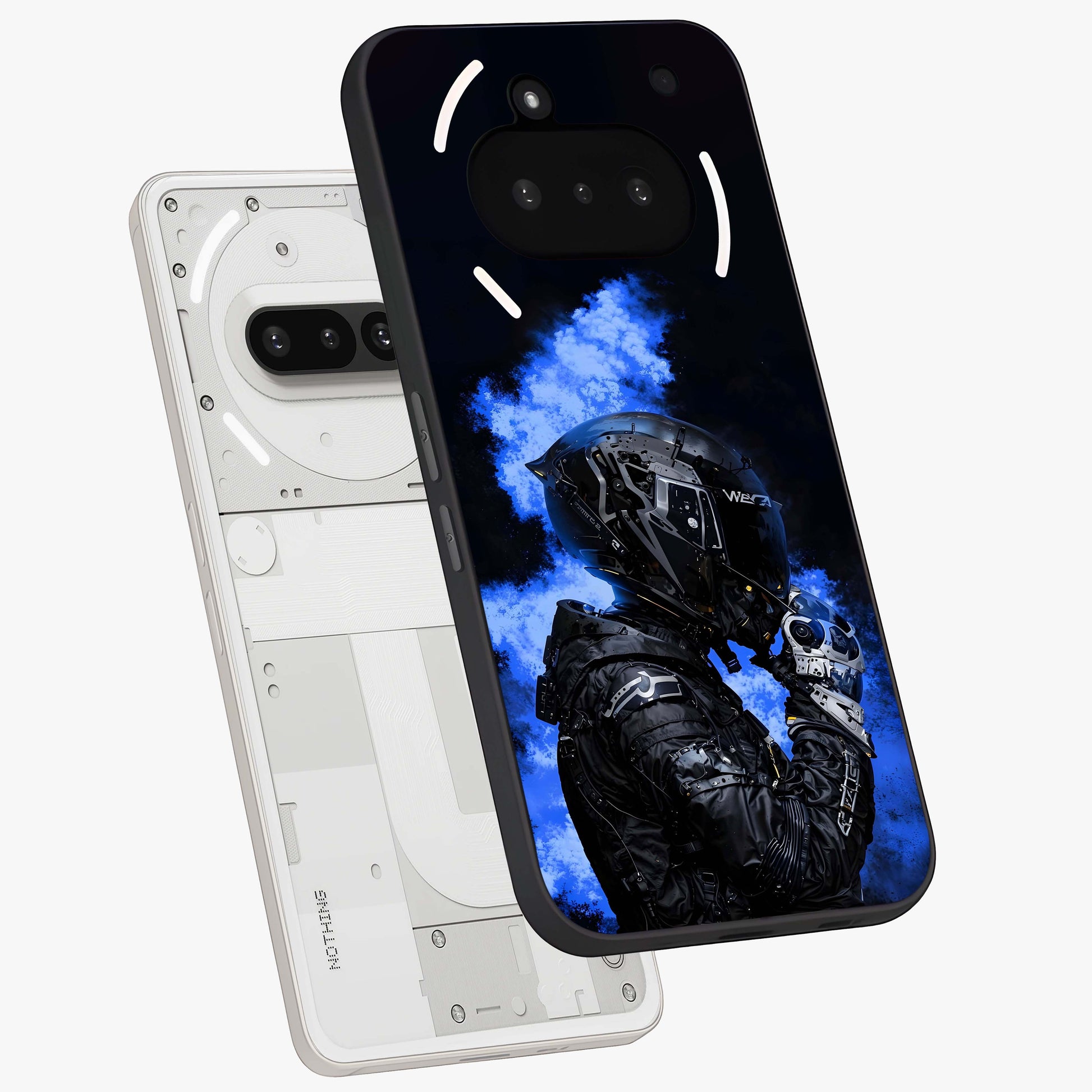 Cyber Sentinel Protocol Glass Case displayed in angled mockup highlighting digital cyber design with sci-fi aesthetic style.
