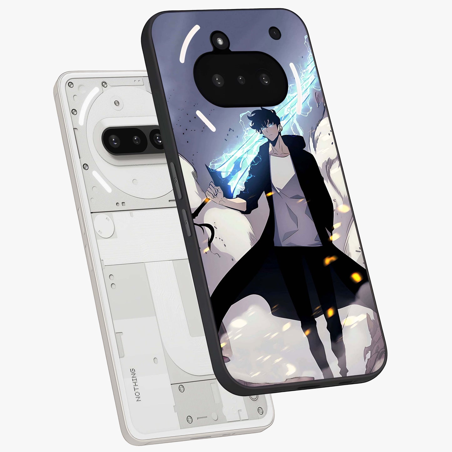 Dark Lightning Anime Warrior Glass Case displayed in angled mockup highlighting powerful lightning themed anime illustration.