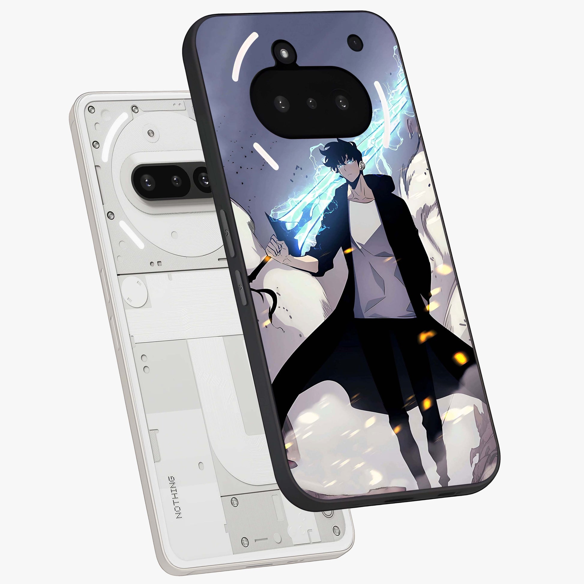 Dark Lightning Anime Warrior Glass Case displayed in angled mockup highlighting powerful lightning themed anime illustration.