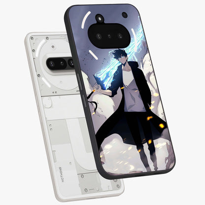 Dark Lightning Anime Warrior Glass Case displayed in angled mockup highlighting powerful lightning themed anime illustration.