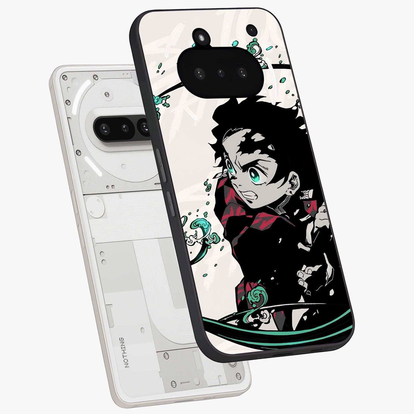 Demon Slayer Glass Case displayed in angled mockup highlighting dramatic anime character design with action aesthetic.