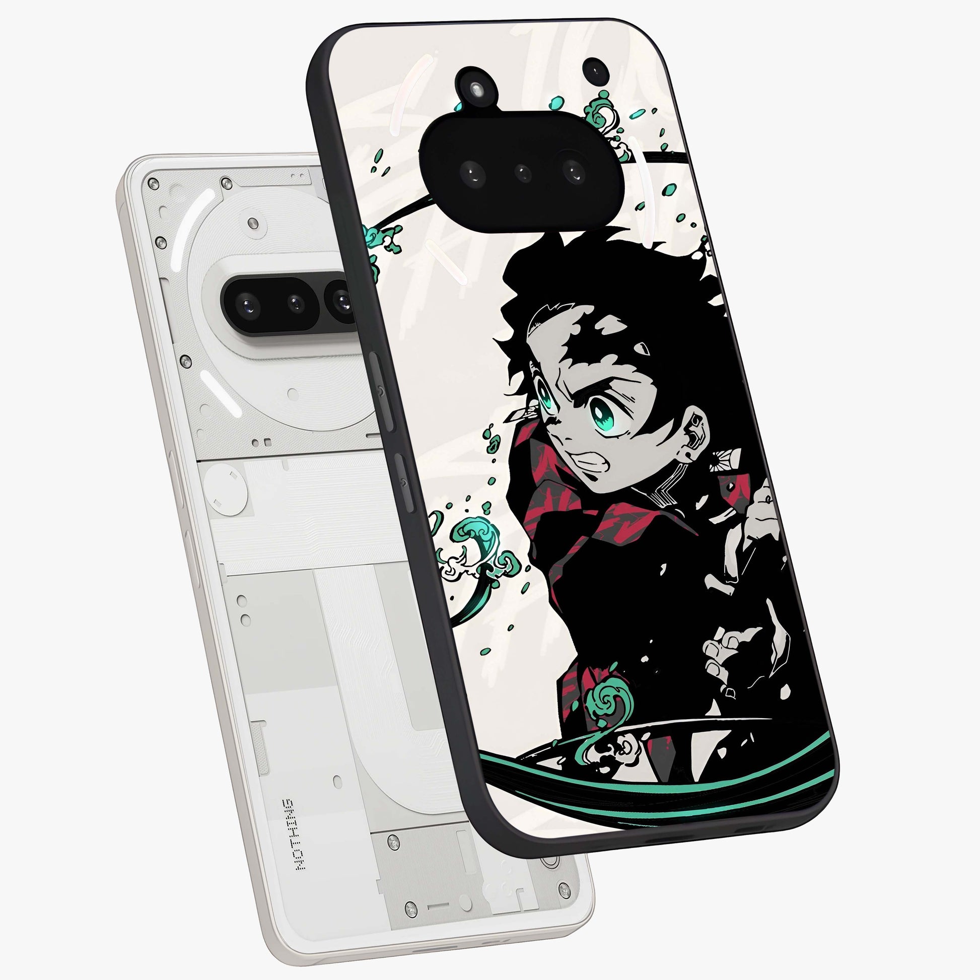 Demon Slayer Glass Case displayed in angled mockup highlighting dramatic anime character design with action aesthetic.