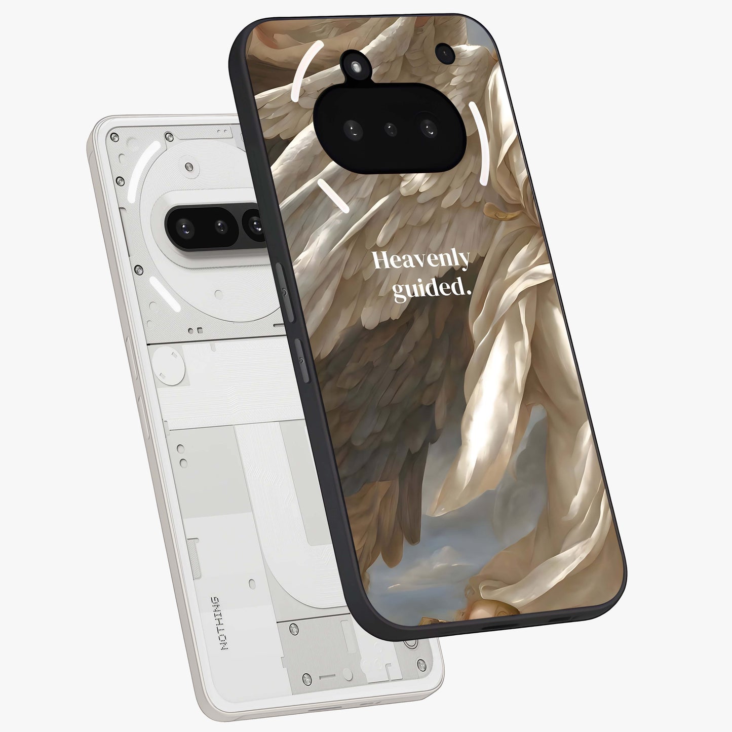 Divine Winged Grace Glass Case displayed in angled mockup highlighting graceful wing design with divine aesthetic style.