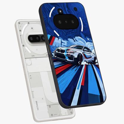 Drift Power Rush Glass Case displayed in angled mockup highlighting powerful drift car design with sporty aesthetic style.