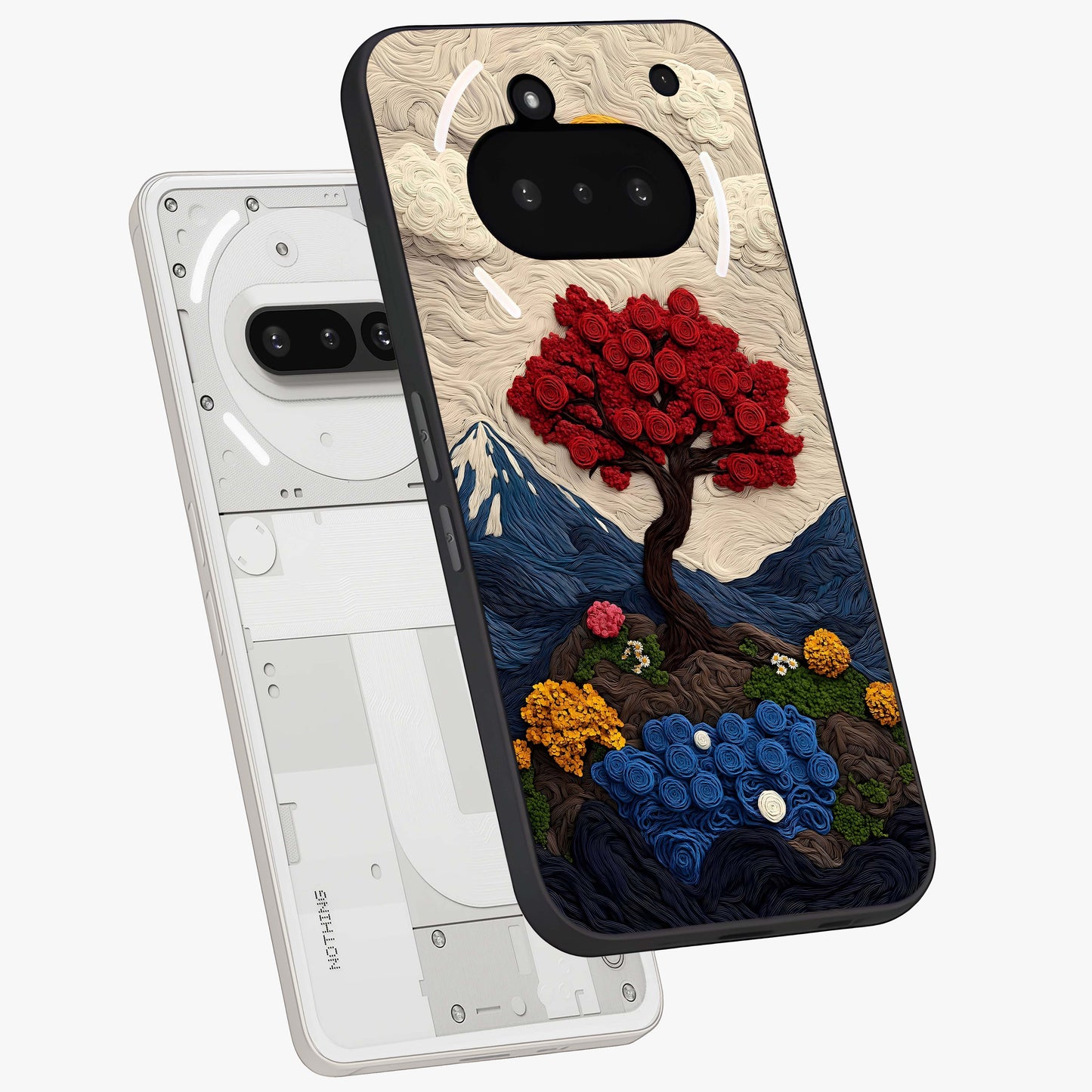 Eternal Nature Tapestry Glass Case displayed in angled mockup highlighting detailed botanical pattern with artistic aesthetic.