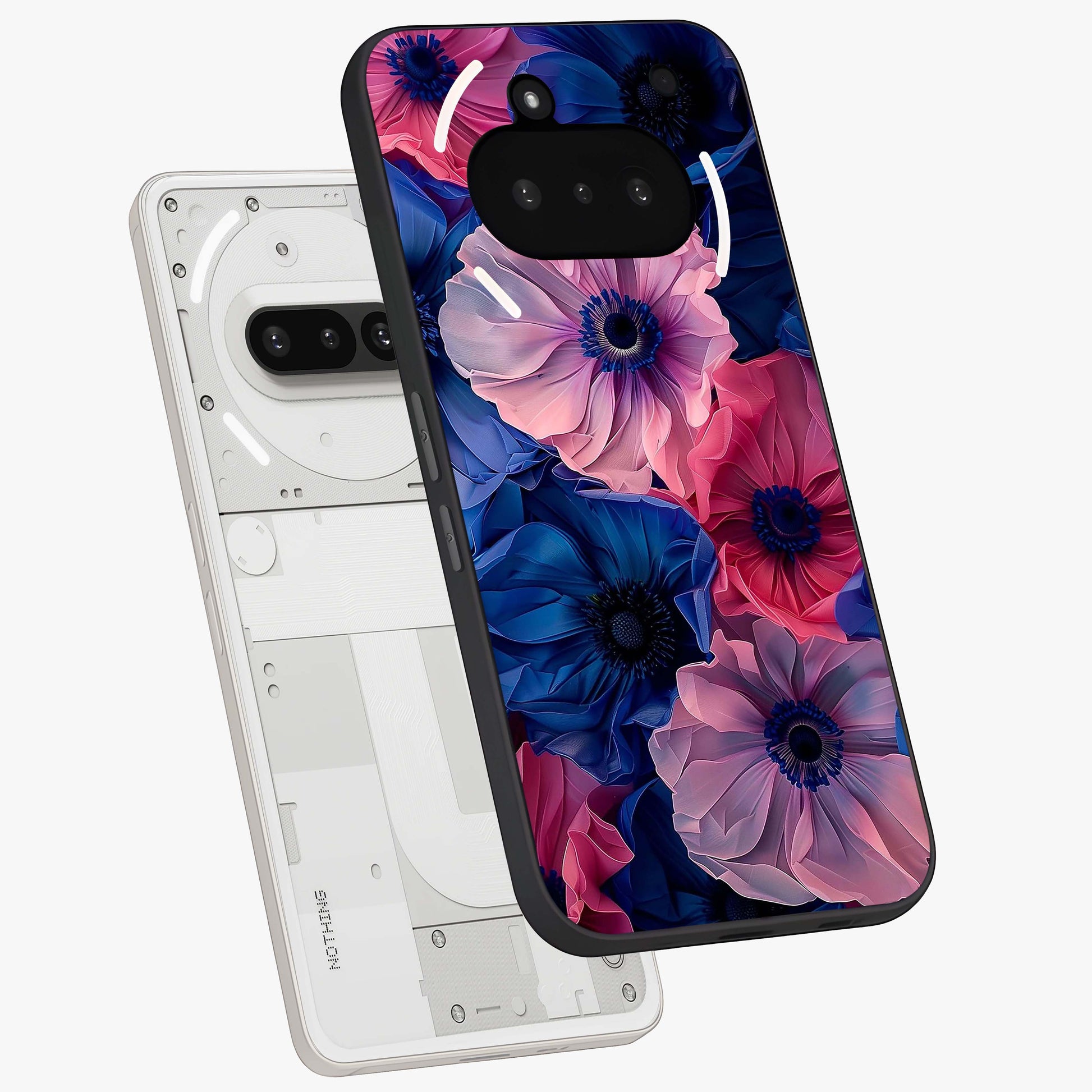 Flower Paper Art Pattern Glass Case displayed in angled mockup highlighting layered paper flower design with artistic aesthetic.