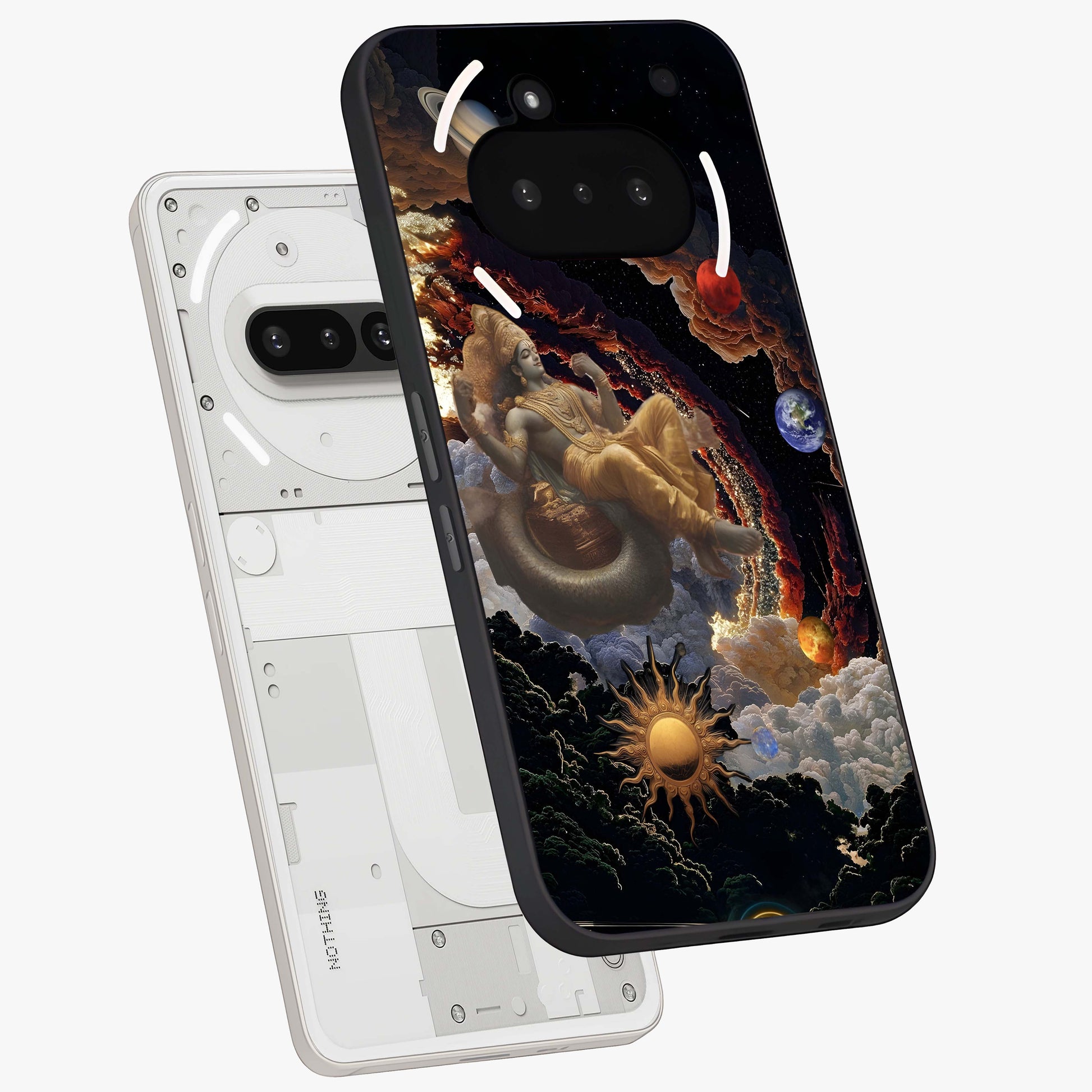Galactic Divine God Glass Case displayed in angled mockup highlighting powerful celestial deity illustration with galactic aesthetic.