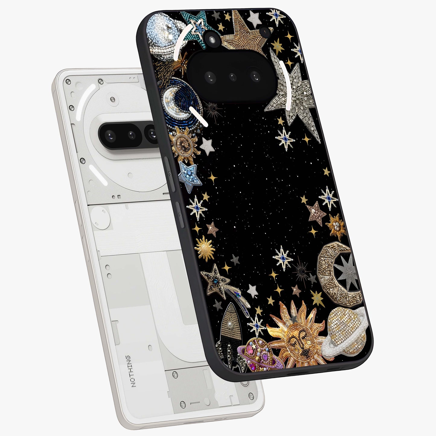 Galactic Jewel Stars Glass Case displayed in angled mockup highlighting shining celestial star design with cosmic aesthetic style.