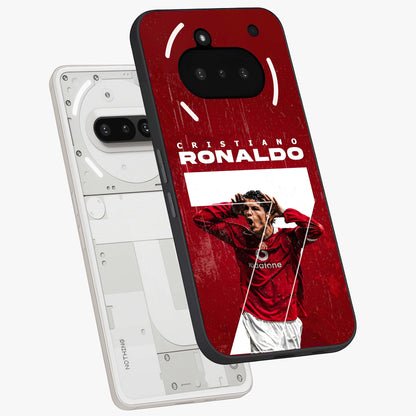 Goal Celebration Legacy Glass Case displayed in angled mockup highlighting energetic sports celebration design with bold athletic theme.