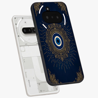 Golden Celestial Charm Glass Case displayed in angled mockup highlighting sparkling cosmic charm design with celestial aesthetic.