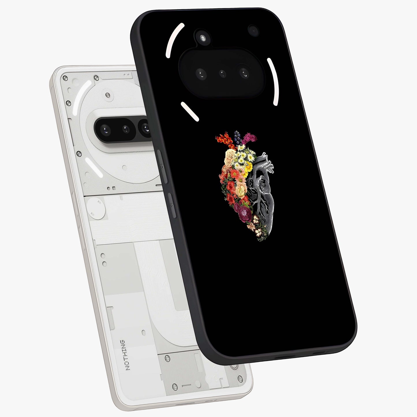 Heart With Flowers Glass Case displayed in angled mockup highlighting romantic flower design with soft aesthetic style.
