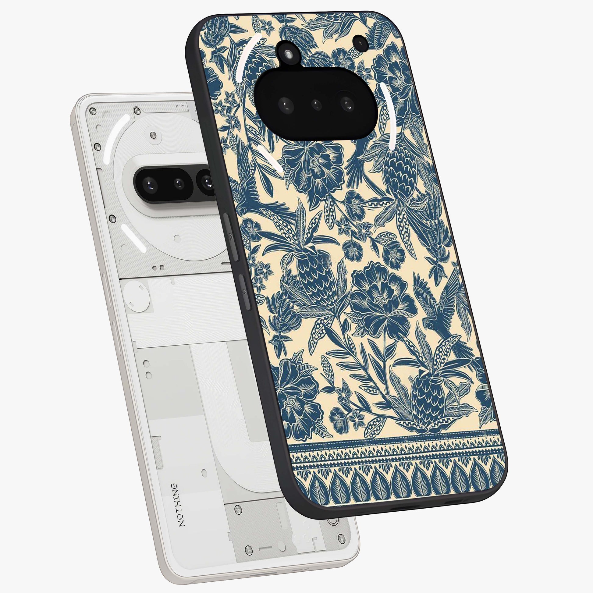 Heirloom Wild Bloom Glass Case displayed in angled mockup highlighting botanical bloom design with classic aesthetic style.