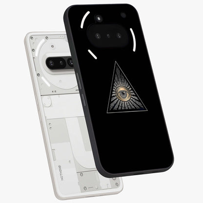Illuminati Evil Glass Case displayed in angled mockup highlighting dark occult inspired design with bold aesthetic style.