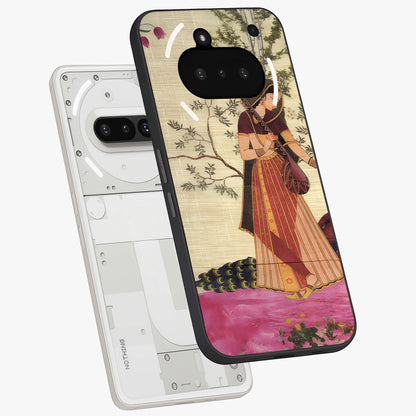 Lady With Veena Art Glass Case displayed in angled mockup highlighting graceful musical illustration with cultural artistic aesthetic.
