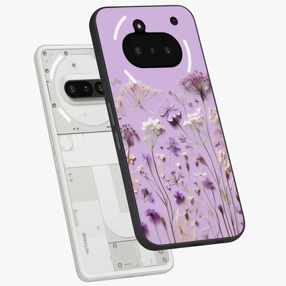 Lavender Blossom Dream Glass Case displayed in angled mockup highlighting dreamy lavender flower design with calming aesthetic style.
