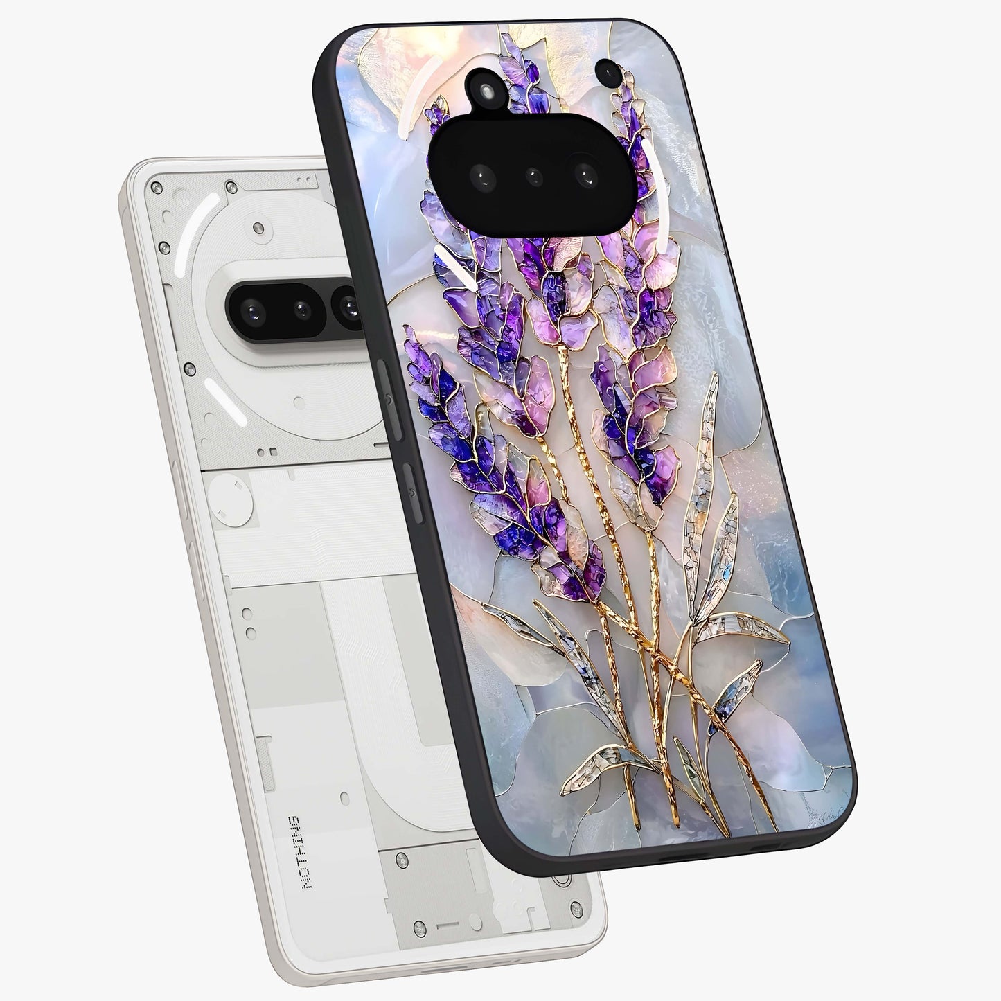 Lavender Dream Glow Glass Case displayed in angled mockup highlighting dreamy purple glow design with soft artistic style.