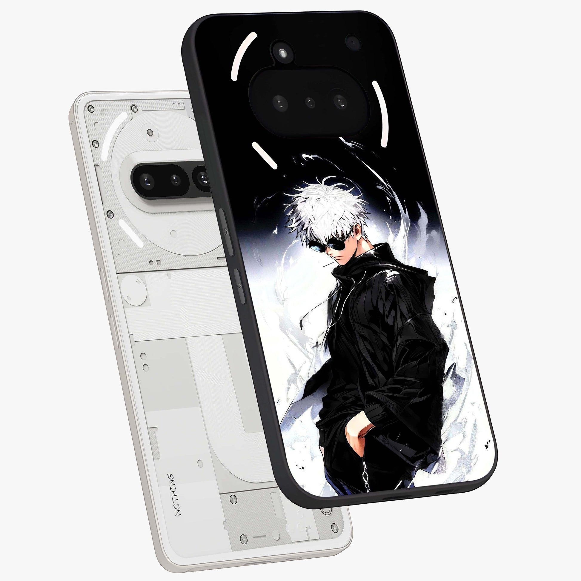 Limitless Shadow King Glass Case displayed in angled mockup highlighting dramatic dark hero design with intense aesthetic.