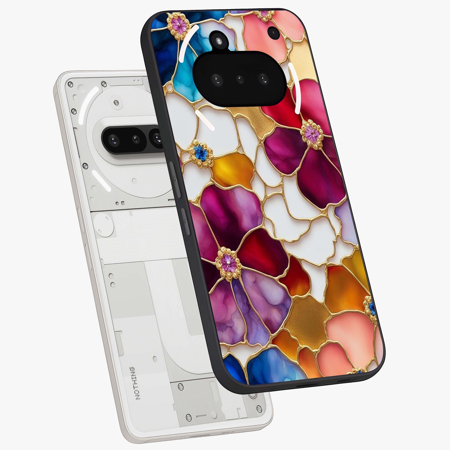 Marble Flower Pattern Glass Case displayed in angled mockup highlighting elegant marble floral design with modern aesthetic.