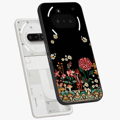 Midnight Bloom Pattern Glass Case displayed in angled mockup highlighting elegant flower design with midnight aesthetic style.