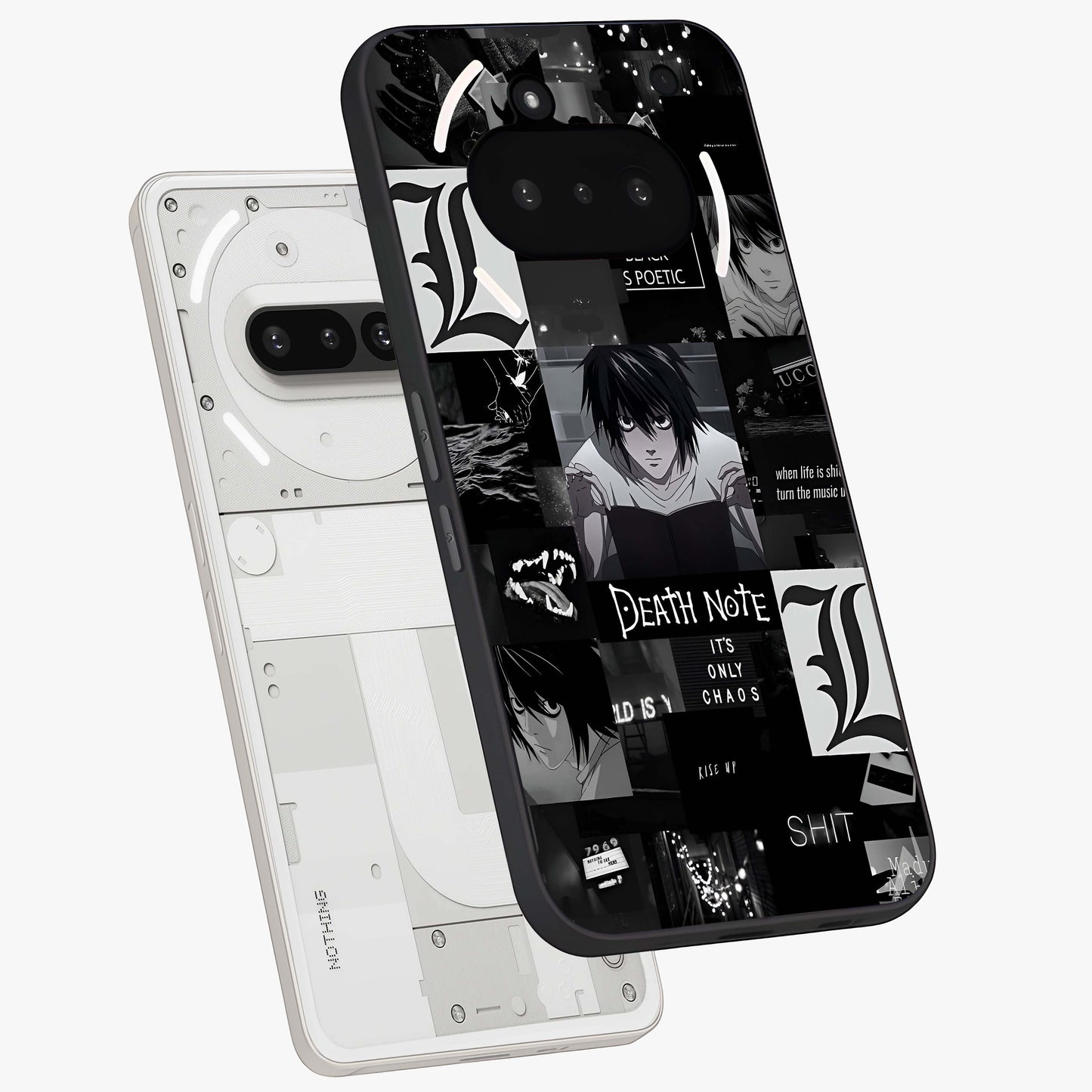 Midnight Chaos Mind Glass Case displayed in angled mockup highlighting chaotic artistic design with dramatic midnight aesthetic.