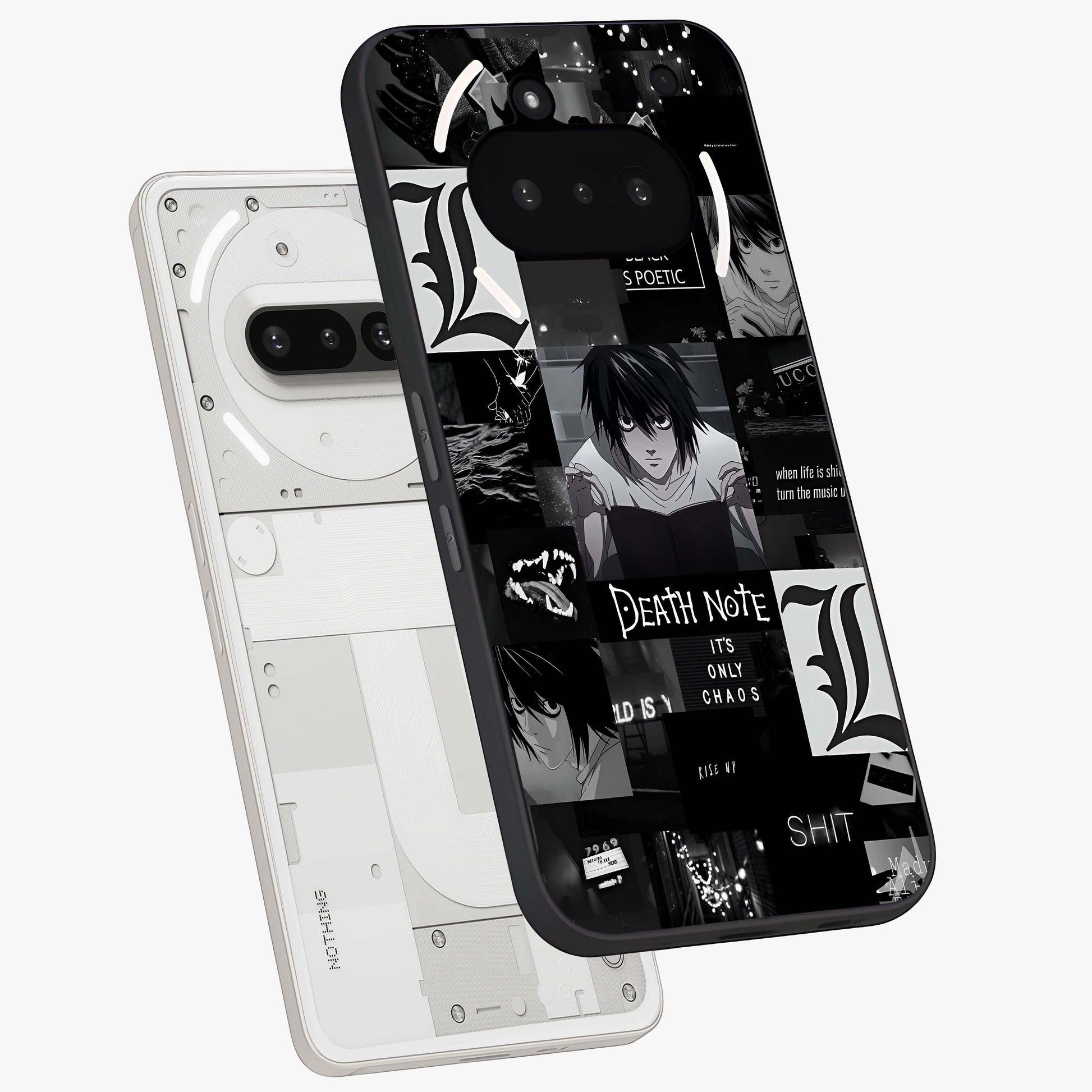 Midnight Chaos Mind Glass Case displayed in angled mockup highlighting chaotic artistic design with dramatic midnight aesthetic.