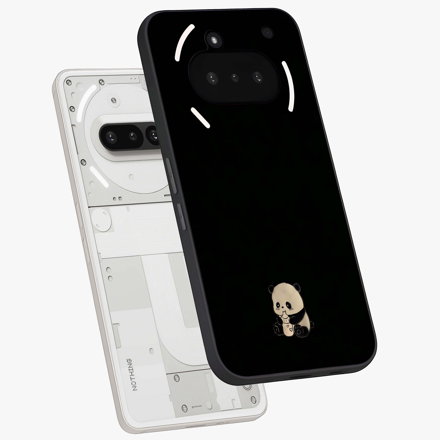 Midnight Panda Love Glass Case displayed in angled mockup highlighting adorable panda illustration with midnight aesthetic.