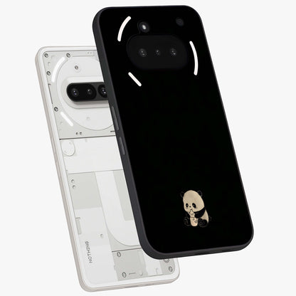 Midnight Panda Love Glass Case displayed in angled mockup highlighting adorable panda illustration with midnight aesthetic.