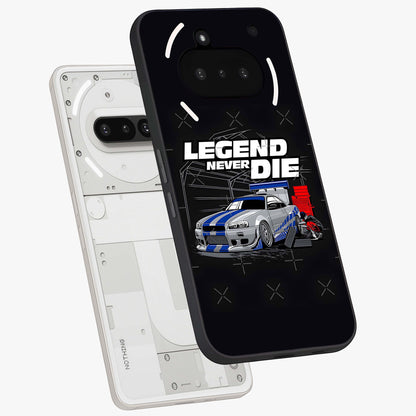 Midnight Racing Legacy Glass Case displayed in angled mockup highlighting dynamic automotive design with bold midnight aesthetic.