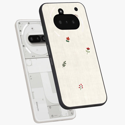 Minimalistic Blue With White Flower Pattern Glass Case displayed in angled mockup highlighting simple floral design with minimal aesthetic.