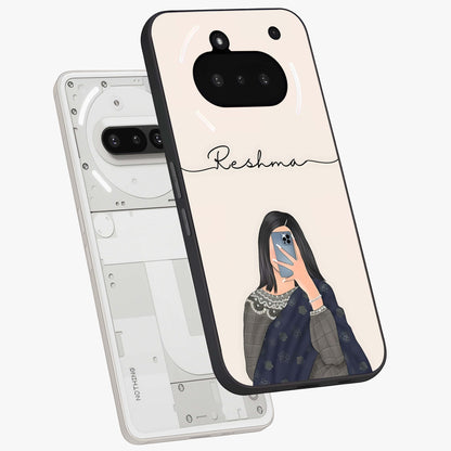Mirror Mood Muse With Custom Name Glass Case displayed in angled mockup highlighting aesthetic mirror inspired design with custom name feature.