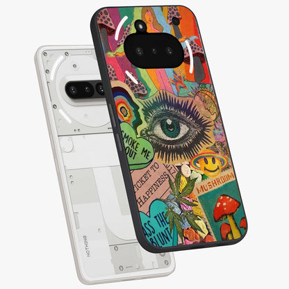 Mystic Eye Wonderland Glass Case displayed in angled mockup highlighting magical eye illustration with dreamy aesthetic.